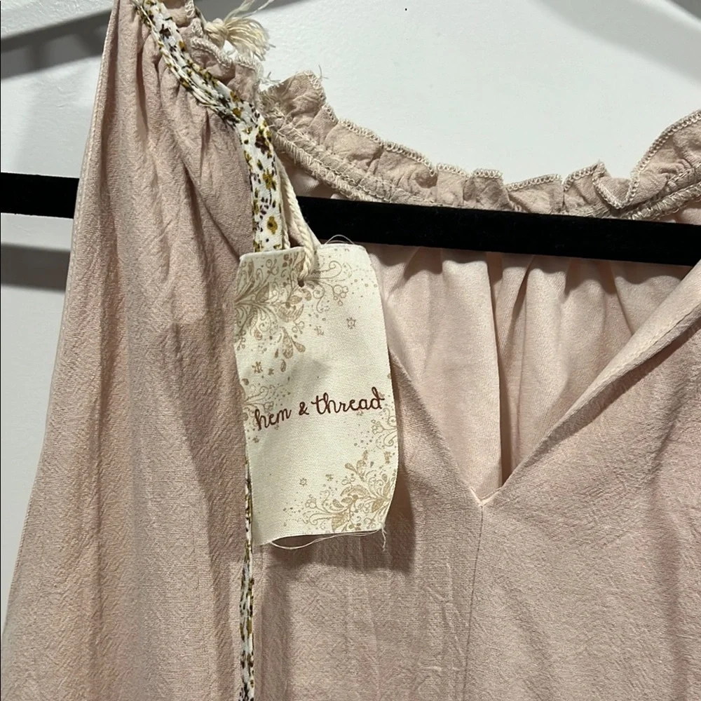 Hem & Thread Colorblock Sleeveless Tiered Sun Dress in Cream,Yellow, and Olive - Picture 2 of 6